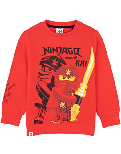 LEGO Ninjago Sweater for Boys | Kids Kai Characters Red Long Sleeve Jumper | Gold Foil Sword Warrior Figures Superhero Series 8 Years