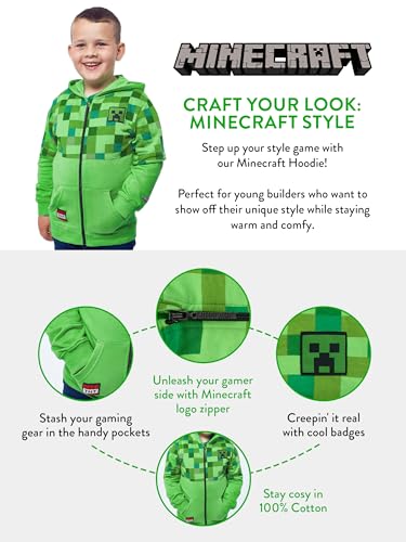 Minecraft Boys Creeper Hoodie Green Ages 7 to 8 Years