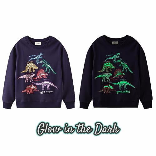 PythJooh Baby Boy Glow in The Dark Sweatshirt Kids Long Sleeve Cartoon Dinosaurs Sharks Animals Jumper Sweatshirt Tops for 1-7Years