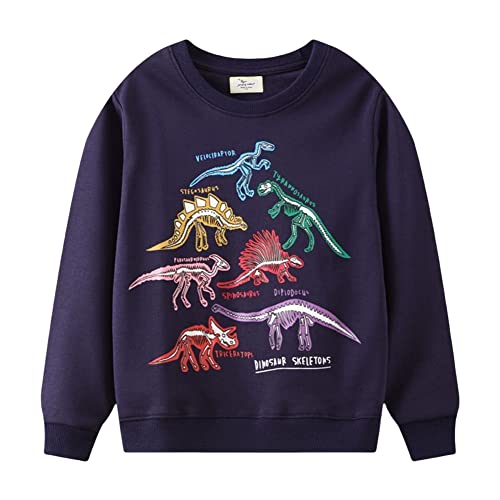 PythJooh Baby Boy Glow in The Dark Sweatshirt Kids Long Sleeve Cartoon Dinosaurs Sharks Animals Jumper Sweatshirt Tops for 1-7Years