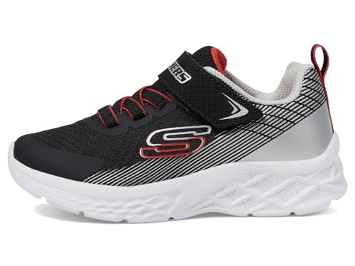 Skechers Boys Trainers, Black Textile/Synthetic/Silver & Red Trim, 1 UK