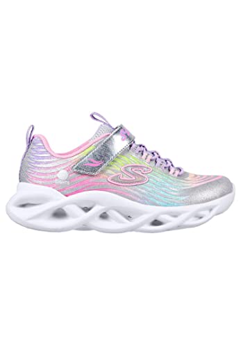 Skechers Twisty Brights-Mystical Bliss Sneaker, Silver Multi Mesh, 2 UK