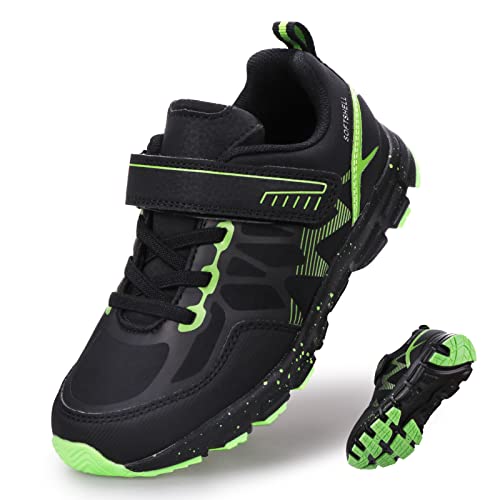 Boys Trainers Kids Walking Shoes Low-Top Sneakers Children Water Resistant Trekking Hiking Footwear Running Shoes Black Green Size 2