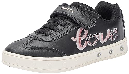 Geox Girl's J Skylin Sneaker, Black Lt Pink, One Size