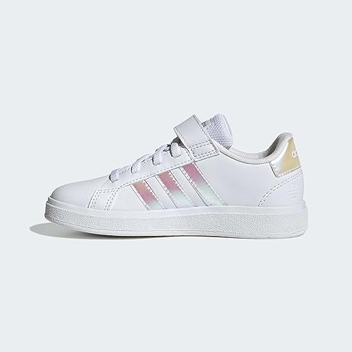 adidas Grand Lifestyle Court Elastic Lace and Top Strap Sneaker, FTWR White/Iridescent/FTWR White, 2 UK Child