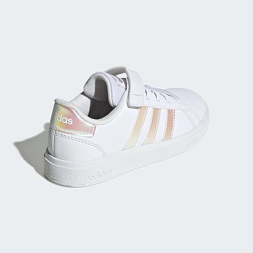 adidas Grand Lifestyle Court Elastic Lace and Top Strap Sneaker, FTWR White/Iridescent/FTWR White, 2 UK Child