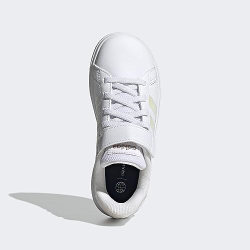 adidas Grand Lifestyle Court Elastic Lace and Top Strap Sneaker, FTWR White/Iridescent/FTWR White, 2 UK Child