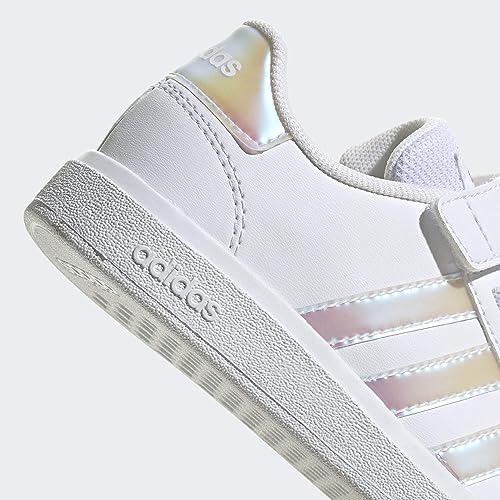 adidas Grand Lifestyle Court Elastic Lace and Top Strap Sneaker, FTWR White/Iridescent/FTWR White, 2 UK Child