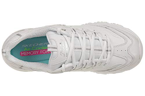 Skechers Women's D'lites - Fresh Start Low Top Sneakers, White Silver, 5 UK