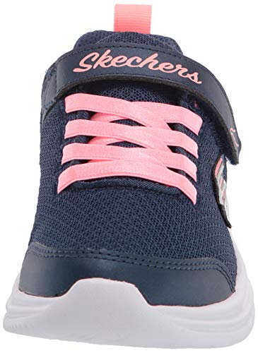 Skechers Girl's Dreamy Dancer Miss Minimalistic Sneaker, Navy Mesh Coral Trim, 1 UK