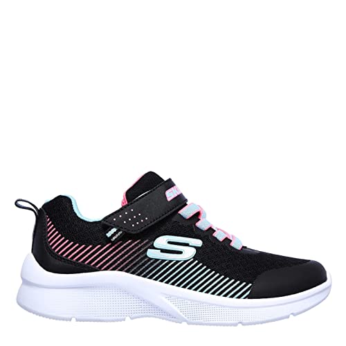 Skechers Girl's Microspec Sneaker, Black Mesh/Aqua & Neon Pink Trim, 2.5 UK Child