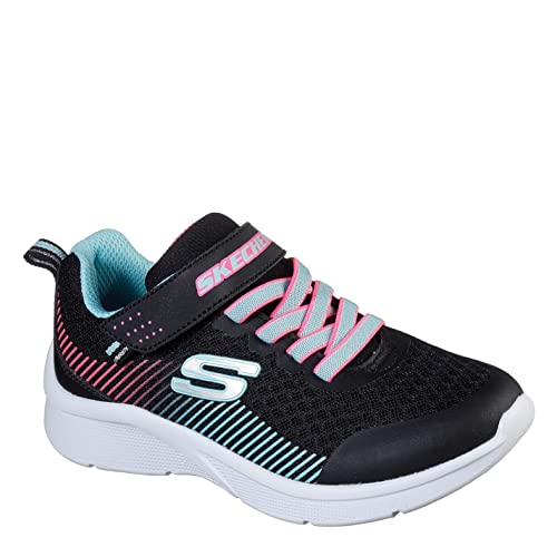Skechers Girl's Microspec Sneaker, Black Mesh/Aqua & Neon Pink Trim, 2.5 UK Child