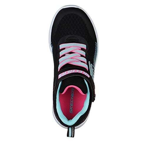 Skechers Girl's Microspec Sneaker, Black Mesh/Aqua & Neon Pink Trim, 2.5 UK Child