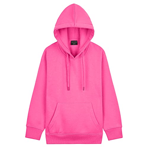 Style Lockers® Kids Unisex Plain Pullover Fleece Hoodies With Kangaroo Pocket - Boys Girls Soft Casual Hooded Pe School Sweatshirt Jumper Tops (Hot Pink, 11-12 Years)
