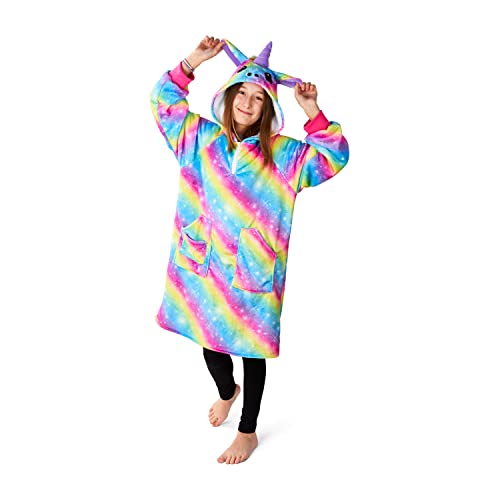 TANNESS Kids Oversized Hoodie, Oversized Hoodie Kids | Kids Hoodie Blanket with 2 Large Pocket | Comfy Unicorn Rainbow Design Hooded Blanket | Winter Hooded Blanket Kids, Unicorn Gifts for Girls