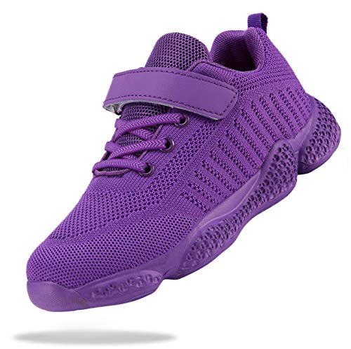 Shoful Girls Shoes Kids Running Trainers Tennis Shoes Breathable Knit Fashion Walking Shoes Casual Outdoor Sports Shoes Purple 2 UK