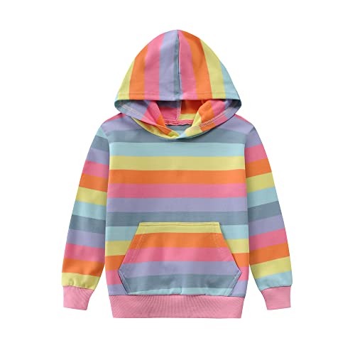 Girls Hoodies Unicorn Pullover Rainbow Sweatshirt 100% Cotton Tee Tops Toddler Long Sleeve Casual Hooded Jumpers with Pocket for Kids 6-7 Years