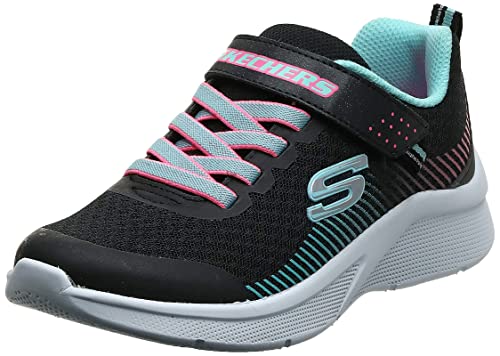 Skechers Girl's Microspec Sneaker, Black Mesh/Aqua & Neon Pink Trim, 2.5 UK Child