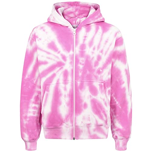 A2Z 4 Kids Girls Tie Dye Printed Pink Fleece Hoodie Zip Up - Zipper Tie Dye Pink._9-10