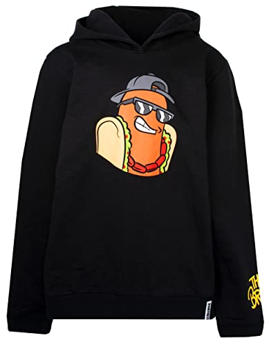 Fortnite - Boys Hoodie - Black Sweatshirt With Fortnite The Brat Hot Dog Motif - 100% Cotton Hoodie - Official Fortnite Merchandise - 13 Years