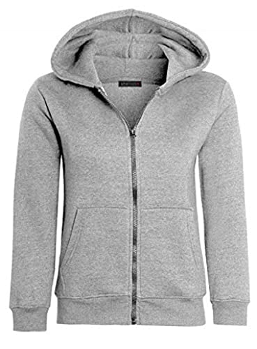 shelikes Kids Hoodies Zip Up Hooded Plain Jacket Casual Sweatshirt For Girls And Boys Grey