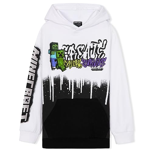 Minecraft Hoodie for Boys and Teenagers - Creeper Boys' Hoodies 5-14 Years - Gaming Gifts for Boys (9-10 Years, White/Black)