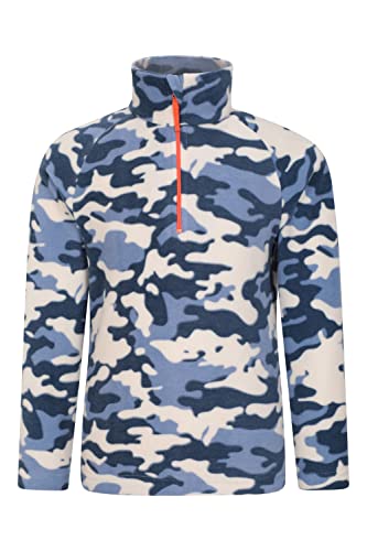 Mountain Warehouse Pursuit Printed Kids Hoodie - Microfleece, Anti-pill, Breathable Girls & Boys Sweatshirt - Best for Spring Summer, Camping, Outdoors, Travelling & Hiking Blue Camo 7-8 Years