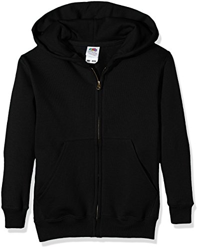 Fruit of the Loom Unisex Kids Zip front Classic Hooded Sweat, Black, 7-8 Years (Manufacturer Size:30)