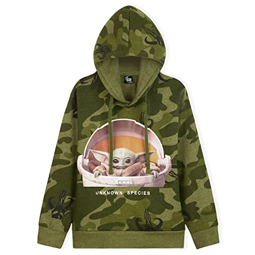 Disney Star Wars Baby Yoda Hoodie, Camo Hoodies for Boys and Teens Age 7-15 Years, Clothes for Kids Featuring The Child, Gift Idea from The Series The Mandalorian (Green, 14-15 Years)