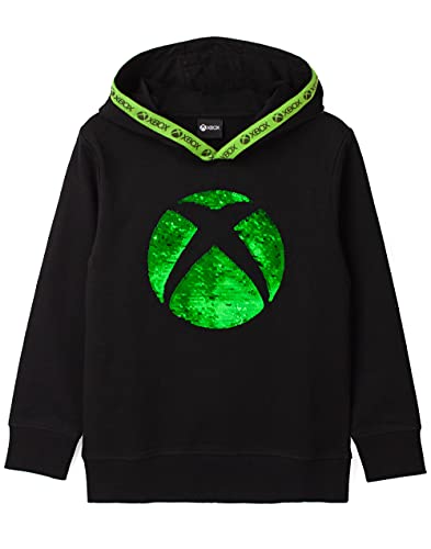 Xbox Hoodie For Boys & Girls | Kids Green Silver Game Flip Sequin Hooded Sweater | Childrens Gamers Jumper Clothing Merchandise 13-14 Years