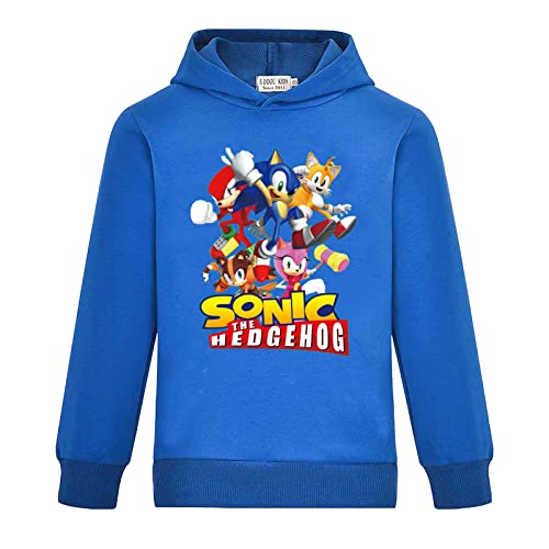 SharkBebe Boys and Girls Sonic Hoodies Kids Cotton Long Sleeve Costume Child Sweatshirt The Hedgehog Little Outfits School Top Blue 4-5 Years