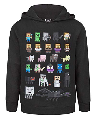 Minecraft Hoodie For Boys | Kids Sprites Characters Gamer Gifts Merchandise | Childrens Black Long Sleeve Hooded Jumper 5-6 Years