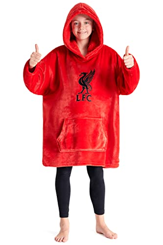Liverpool FC Fleece Hoodie Blanket for Boys Teenagers One Size Kids Oversized Hoodie Liverpool Gifts for Boys (Red)