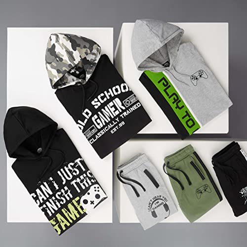 CityComfort Hoodies for Boys Kids Gaming Hooded Sweatshirt Gamer Gifts (Grey/Green, 7-8 Years)