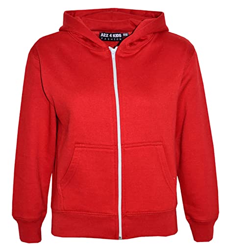 A2Z 4 Kids Girls Boys Classic Plain and Tie Dye Print Soft Fleece Full Zip-Up Hooded - Zipper Red 13