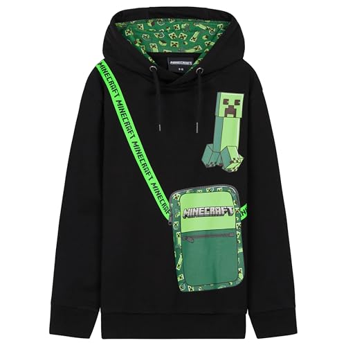 Minecraft Boys Hoodie - Creeper Hooded Sweatshirt Warm Soft Pullover Streetwear 7-14 Years Gifts for Boys Teenagers (Black/Green, 9-10 Years)