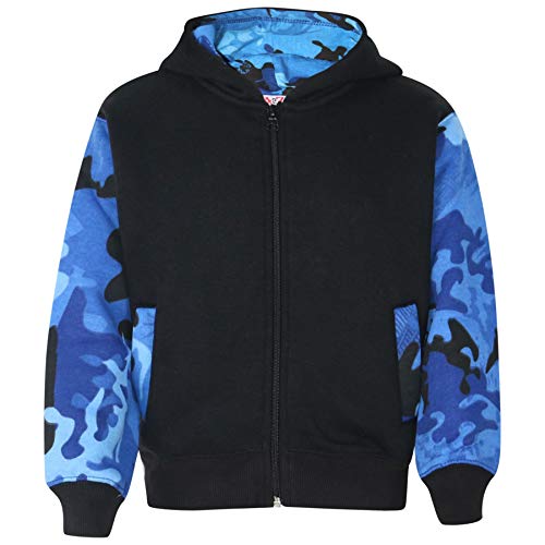 A2Z 4 Kids Boys Girls Jackets Fleece Camouflage Hooded Hoodie Zipped Top Jacket - A2Z Camo Contrast Hoodie Blue 9-10