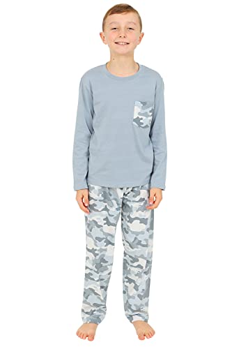 Boys Camouflage Wincey Brushed Cotton Long Grey Pyjama Set (11-12 Years)
