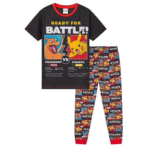 Pokemon Boys Pyjamas Set - Lounge Wear T-Shirt and Long Bottoms Teenagers Kids PJs 4-14 Years - Gifts for Boys (Black/Multi, 9-10 Years)