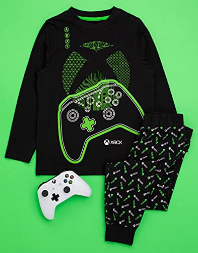 Xbox Pyjamas For Boys | Kids Black Green Gamer T-Shirt & Leggings Trousers Pjs | Game Console Controller Merchandise Gifts 10-11 Years