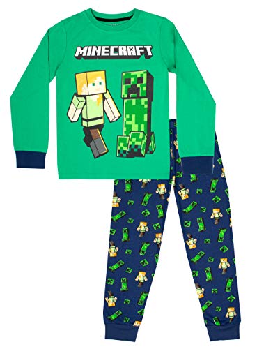Minecraft - Clothes - Boys Pyjamas- 100% Cotton Boys Pyjamas - Pyjama set Gifts - Green & Blue (9-10 Years)