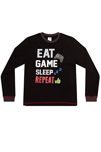 ThePyjamaFactory Boys Eat Game Sleep Controller Long Pyjamas, Black, 14-15 Years
