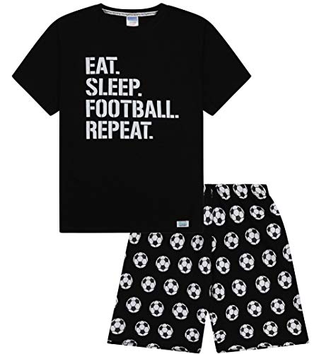 ThePyjamaFactory Boys Eat Sleep Football Repeat Short Cotton Pyjamas (11-12 Years) Black