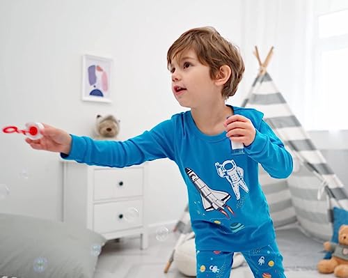 LOLPIP Long Sleeve Pyjamas Sets for Boys 100% Cotton Pajamas 4-Piece Kids PJs Size 5-6 Years Rockets Blue