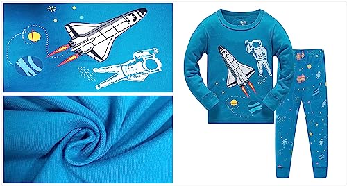 LOLPIP Long Sleeve Pyjamas Sets for Boys 100% Cotton Pajamas 4-Piece Kids PJs Size 5-6 Years Rockets Blue