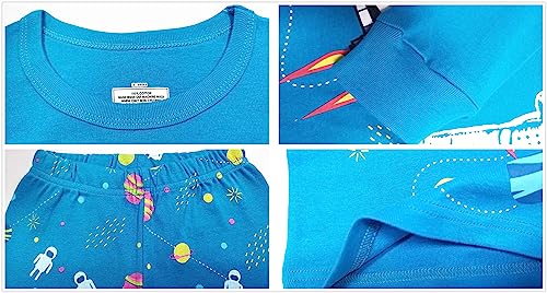 LOLPIP Long Sleeve Pyjamas Sets for Boys 100% Cotton Pajamas 4-Piece Kids PJs Size 5-6 Years Rockets Blue