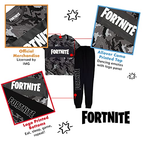 Fortnite Emotes Camo Long Pyjamas Set, Kids, 7-15 Years, Black, Official Merchandise