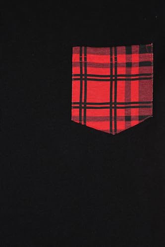 ThePyjamaFactory Children's - Boys Black/Red Pyjamas Plain Long Sleeve Top & Woven Tartan Check Bottoms (13-14 Years)