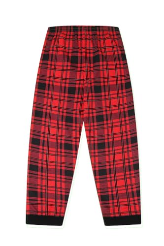 ThePyjamaFactory Children's - Boys Black/Red Pyjamas Plain Long Sleeve Top & Woven Tartan Check Bottoms (13-14 Years)