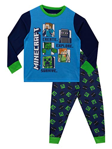 Minecraft Pyjamas | Steve & Creeper Boys Pjs | Long Sleeve Boys' Pyjama Sets | Gamer Pj Set for Kids Multicoloured Age 8 to 9 Years